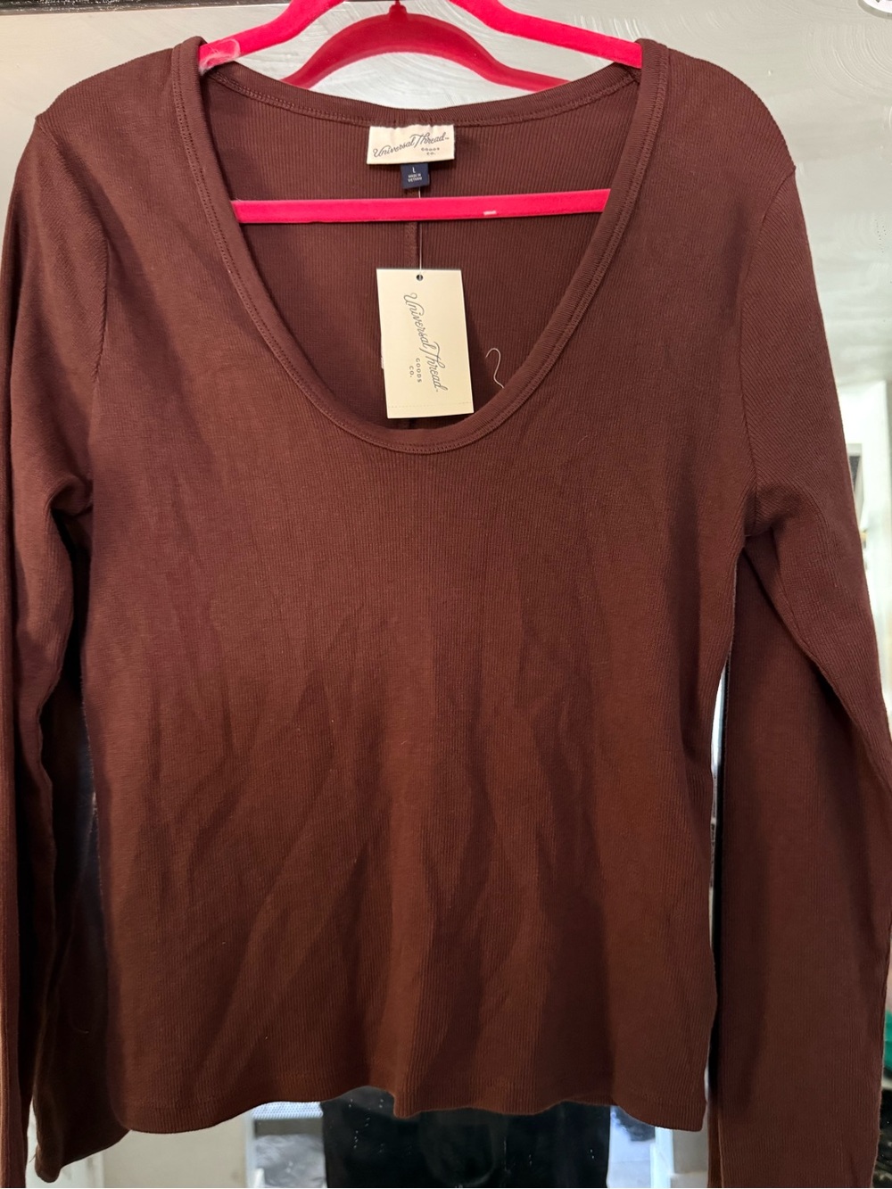 Universal Thread Brown Scoop Neck Long-Sleeve Tee